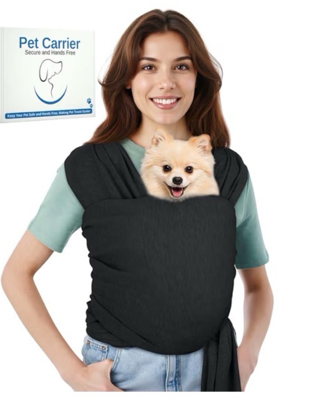 Black Pet Sling Carrier - Hands-Free Dog Carrier